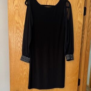 Onyx Nite Black Cold-Shoulder Long Sleeve Dress with Beaded Cuffs
